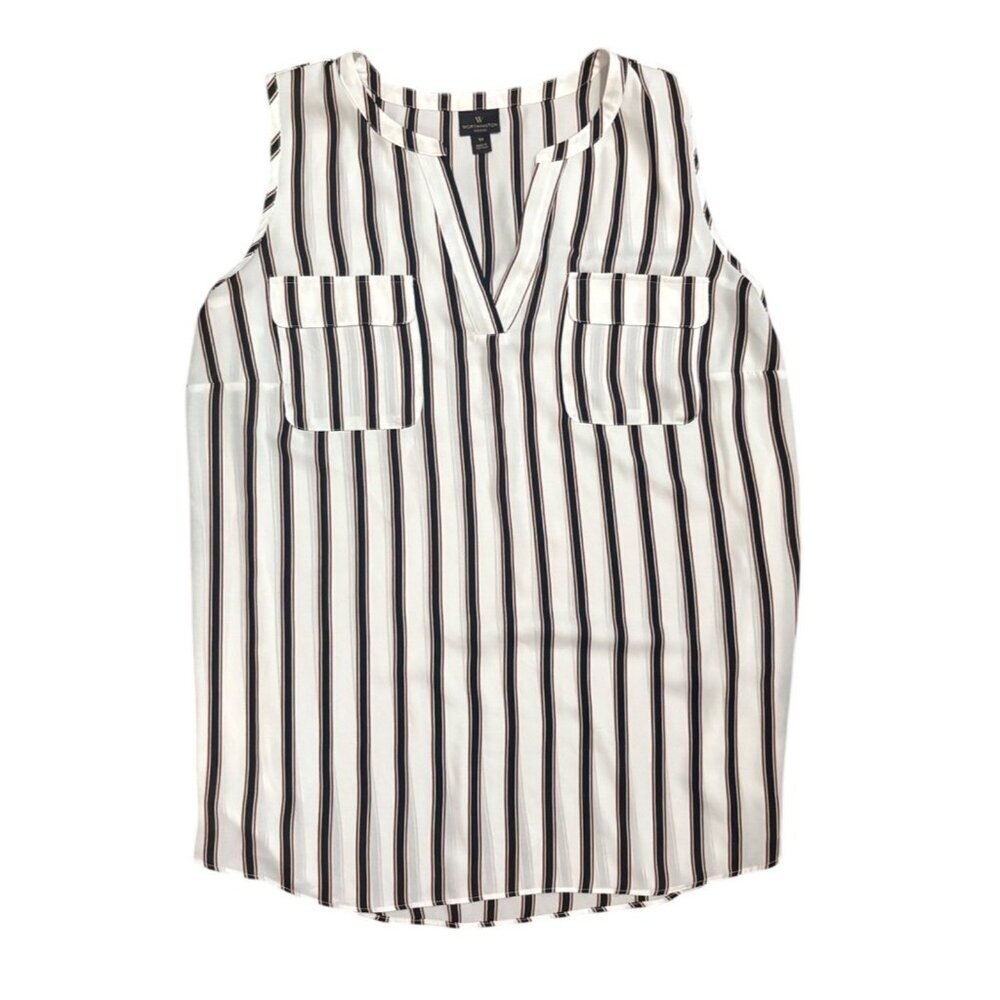 Worthington Woman‎ 1X Sleeveless Stripe Blouse With Pockets White/Black/Brown